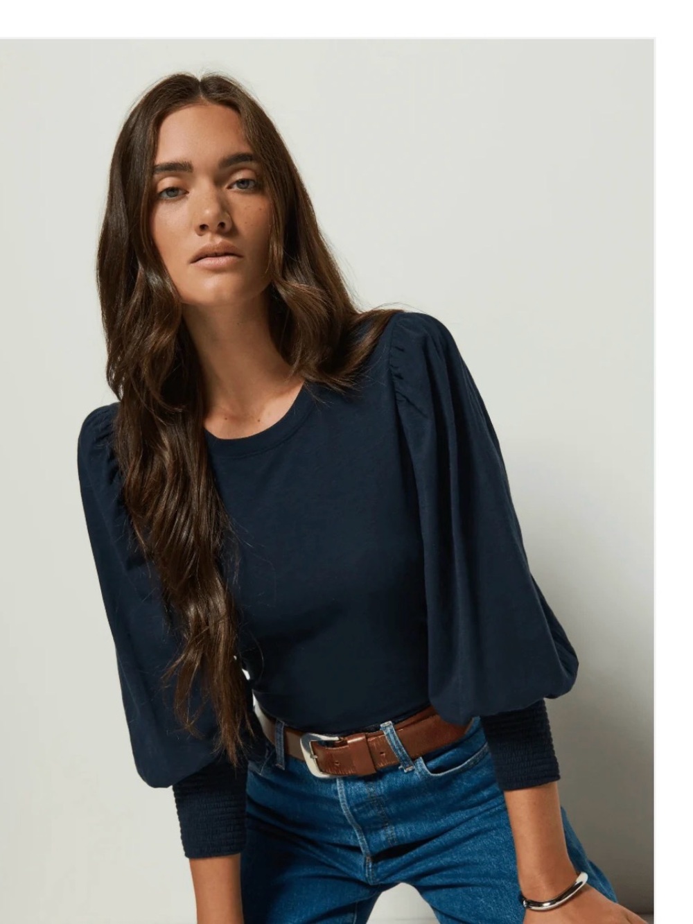 Nation LTD Navy Puff-Sleeve Long Sleeve Tee